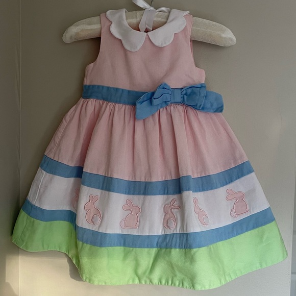 Maggie & Zoe Spring or Easter Dress with Bunnies, multicolor, size 12m - Picture 1 of 8